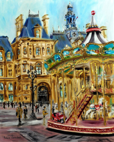 Painting titled "The Streets of Paris" by Ruslana Levandovska, Original Artwork, Oil Mounted on Wood Stretcher frame