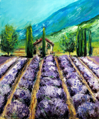 Painting titled "Lavender Fields, Fr…" by Ruslana Levandovska, Original Artwork, Oil Mounted on Wood Stretcher frame