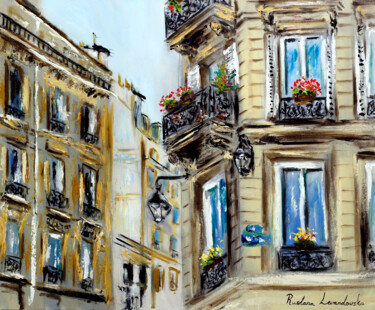 Malerei mit dem Titel "Parisian Balconies" von Ruslana Levandovska, Original-Kunstwerk, Öl Auf Keilrahmen aus Holz montiert