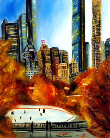 Painting titled "New York City Centr…" by Ruslana Levandovska, Original Artwork, Oil Mounted on Wood Stretcher frame