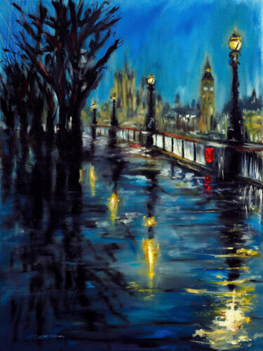 Картина под названием "London, Evening Pro…" - Ruslana Levandovska, Подлинное произведение искусства, Масло Установлен на Де…