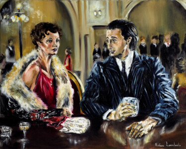 Pittura intitolato "Evening at the bar" da Ruslana Levandovska, Opera d'arte originale, Olio Montato su Telaio per barella i…