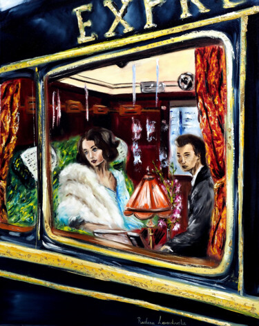 Schilderij getiteld "Aboard the Orient E…" door Ruslana Levandovska, Origineel Kunstwerk, Olie Gemonteerd op Frame voor hout…