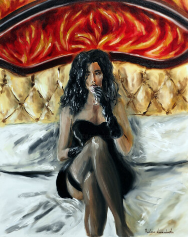 "Woman with a Cockta…" başlıklı Tablo Ruslana Levandovska tarafından, Orijinal sanat, Petrol Ahşap Sedye çerçevesi üzerine m…