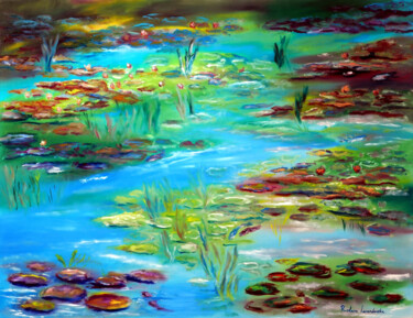 「Pond of Peacefulnes…」というタイトルの絵画 Ruslana Levandovskaによって, オリジナルのアートワーク, オイル ウッドストレッチャーフレームにマウント