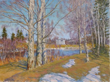 Painting titled "Солнечный апрель" by Ruslan L. Lavrinenko, Original Artwork, Oil