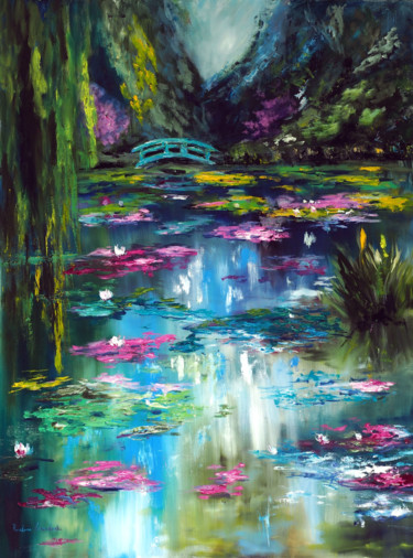 Giverny Garden at Monet Residence Peinture intitulée "Giverny Garden at M…" par Ruslana Levandovska, Œuvre d'art originale, Huile