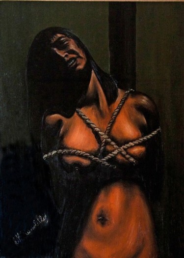 Malerei mit dem Titel "Donna legata 1975" von Michele Russolillo, Original-Kunstwerk, Öl