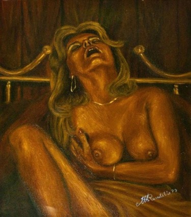 Pittura intitolato "Donna su letto 1979" da Michele Russolillo, Opera d'arte originale, Olio
