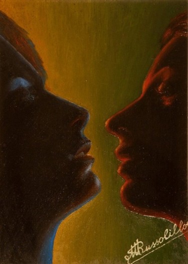 Painting titled "Profili viola 1976" by Michele Russolillo, Original Artwork, Oil