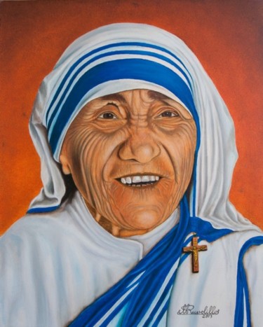 Pittura intitolato "Madre Teresa di Cal…" da Michele Russolillo, Opera d'arte originale, Olio
