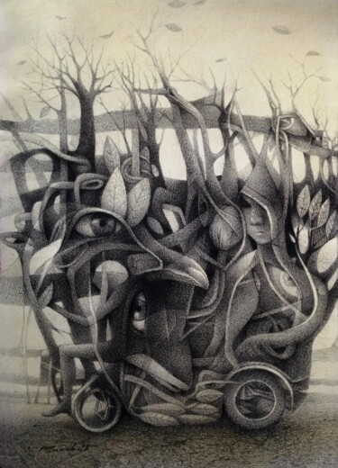 Рисунок под названием "Sin título" - Russbelt Guerra, Подлинное произведение искусства, Древесный уголь
