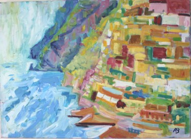 Painting titled "Positano Vibrance" by Russell Bradley, Original Artwork, Oil
