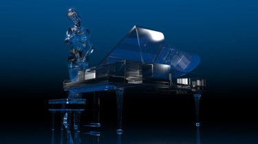 Arte digitale intitolato "Glass Piano and Pla…" da Russell Newell, Opera d'arte originale, Modellazione 3D