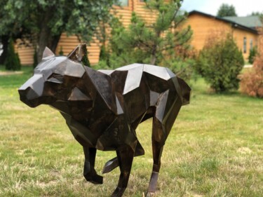 Sculptuur getiteld "running wolf" door Rustam Abdulaev, Origineel Kunstwerk, Roestvrij Staal