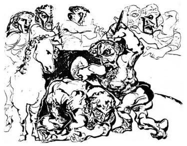Drawing titled "Gladiators" by Gabor Ruszkai, Original Artwork
