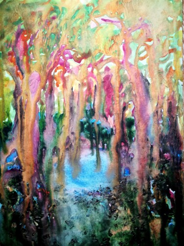 Painting titled "finding a way out,…" by Ruta Ba, Original Artwork, Watercolor