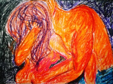 Painting titled "being together, dev…" by Ruta Ba, Original Artwork, Pastel