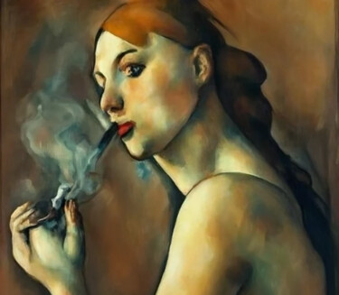 Digital Arts titled "The Lady who smokes" by Rute Carlos, Original Artwork, Digital Painting