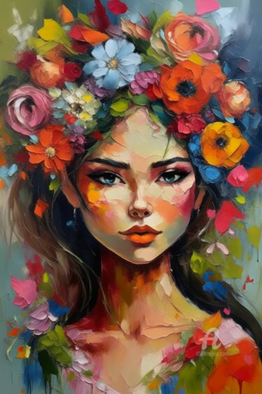 Arts numériques intitulée "The flower girl" par Rute Carlos, Œuvre d'art originale, Peinture numérique