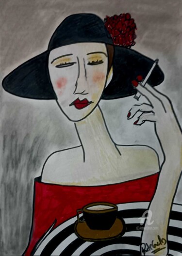 Painting titled "The Lady who smokes…" by Rute Carlos, Original Artwork, Acrylic