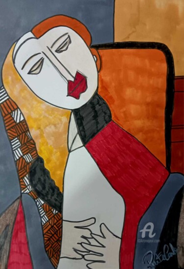 Painting titled "The relaxed woman" by Rute Carlos, Original Artwork, Acrylic
