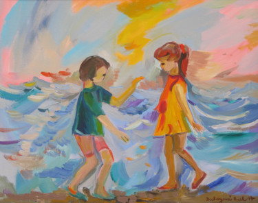 Painting titled "At water / À l'eau" by Ruth Dubayová, Original Artwork, Oil