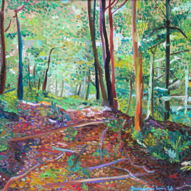 Schilderij getiteld "Forest mood 38." door Ruth Dubayová, Origineel Kunstwerk, Olie Gemonteerd op Frame voor houten brancard