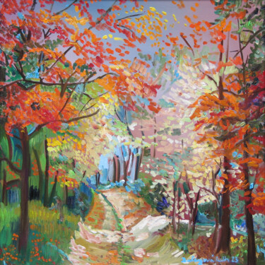 Painting titled "Autumn forest mood" by Ruth Dubayová, Original Artwork, Oil Mounted on Wood Stretcher frame