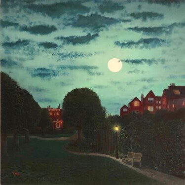 Painting titled "Lune sur un jardin…" by Ruth Piper, Original Artwork, Oil
