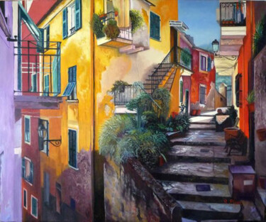 Peinture intitulée "Village en Italie" par Ruth Piper, Œuvre d'art originale, Huile