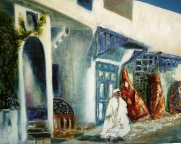 Painting titled "sidi bousaid" by Ruthi Shai, Original Artwork, Oil