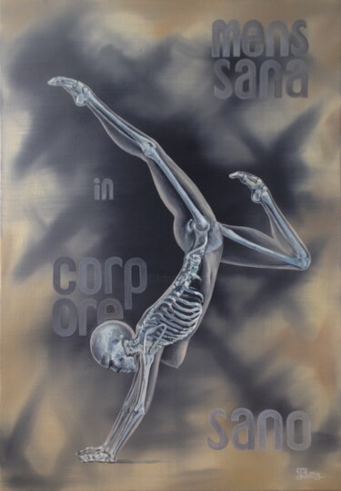Painting titled "skeleton muse" by Ruttnig Lionel, Original Artwork, Oil