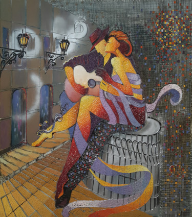 Painting titled "Romantic night (70x…" by Ruzanna Melqumyan, Original Artwork, Oil Mounted on Wood Stretcher frame