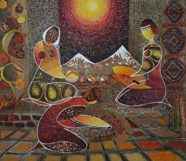 Malerei mit dem Titel "The bakers (70x60cm…" von Ruzanna Melqumyan, Original-Kunstwerk, Öl Auf Keilrahmen aus Holz montiert