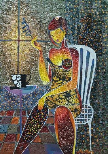 Картина под названием "Waiting (50x70cm, o…" - Ruzanna Melqumyan, Подлинное произведение искусства, Масло Установлен на Дере…