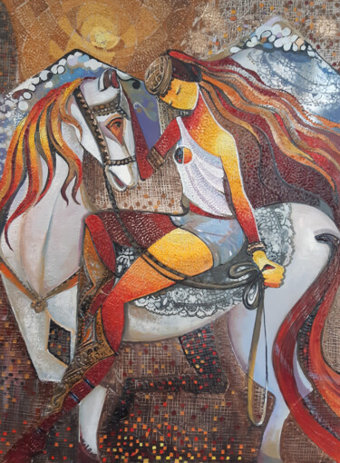 Pintura titulada "The rider (60x80cm,…" por Ruzanna Melqumyan, Obra de arte original, Oleo Montado en Bastidor de camilla de…