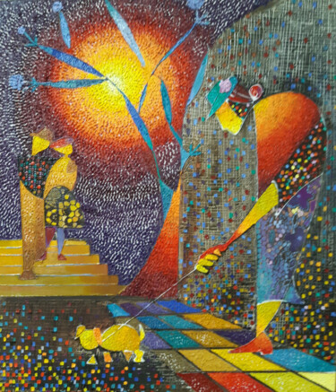 Evening walk (60x70cm, oil painting, modern art) Painting titled "Evening walk (60x70…" by Ruzanna Melqumyan, Original Art, Oil Mounted on Stretcher frame
