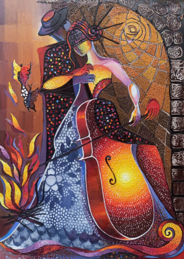 Painting titled "Love song" by Ruzanna Melqumyan, Original Artwork, Oil Mounted on Wood Stretcher frame