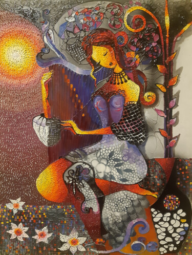 绘画 标题为“Cosmic Serenity” 由Ruzanna Melqumyan, 原创艺术品, 油 安装在木质担架架上