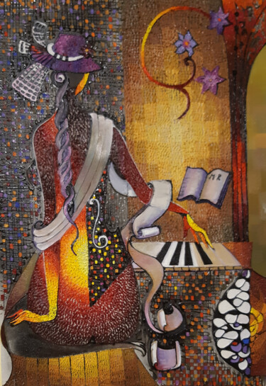 Painting titled "Piano Fantasy" by Ruzanna Melqumyan, Original Artwork, Oil Mounted on Wood Stretcher frame