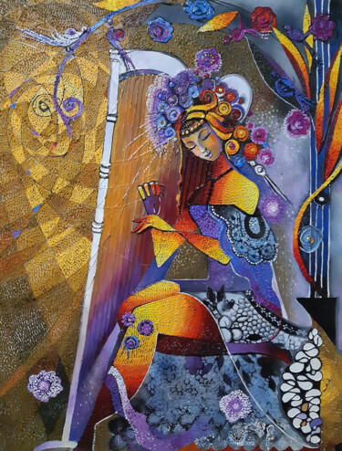 Malarstwo zatytułowany „Enchanted Strings” autorstwa Ruzanna Melqumyan, Oryginalna praca, Olej Zamontowany na Drewniana rama…