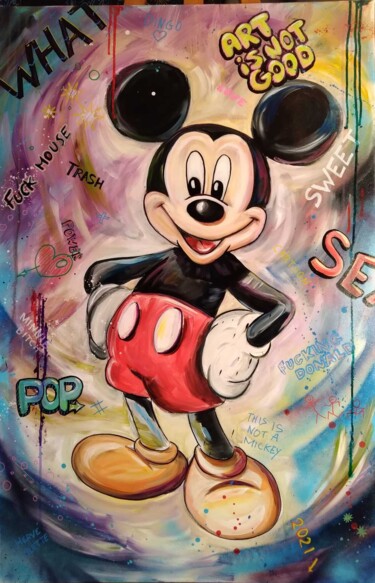Painting titled "This is not a Mickey" by Hervé Vilette, Original Artwork, Spray paint