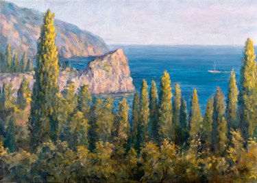 Painting titled "View on the sea." by Ruslan Vigovsky, Original Artwork, Oil