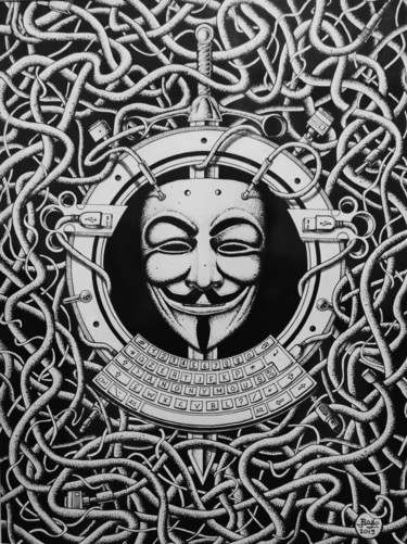 Dessin intitulée "Anonymous" par Roko, Œuvre d'art originale, Marqueur