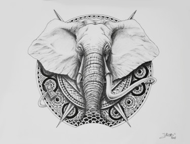 Drawing titled "ELEPHANT" by Roko, Original Artwork, Ink