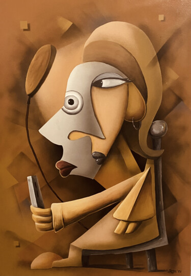 Peinture intitulée "La femme au selfie" par Roko, Œuvre d'art originale, Huile Monté sur Châssis en bois