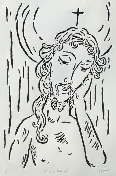 Estampas & grabados titulada "Jesus no deserto" por Renato Wilmers, Obra de arte original, Linograbados