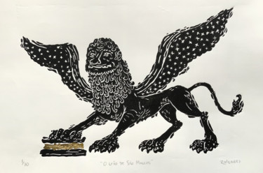 Εκτυπώσεις & Χαρακτικά με τίτλο "Leão de São Marcos" από Renato Wilmers, Αυθεντικά έργα τέχνης, Χαρακτικά σε λινόλαιο