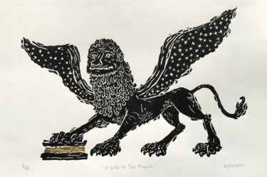 Printmaking titled "Leão de São Marcos" by Renato Wilmers, Original Artwork, Linocuts